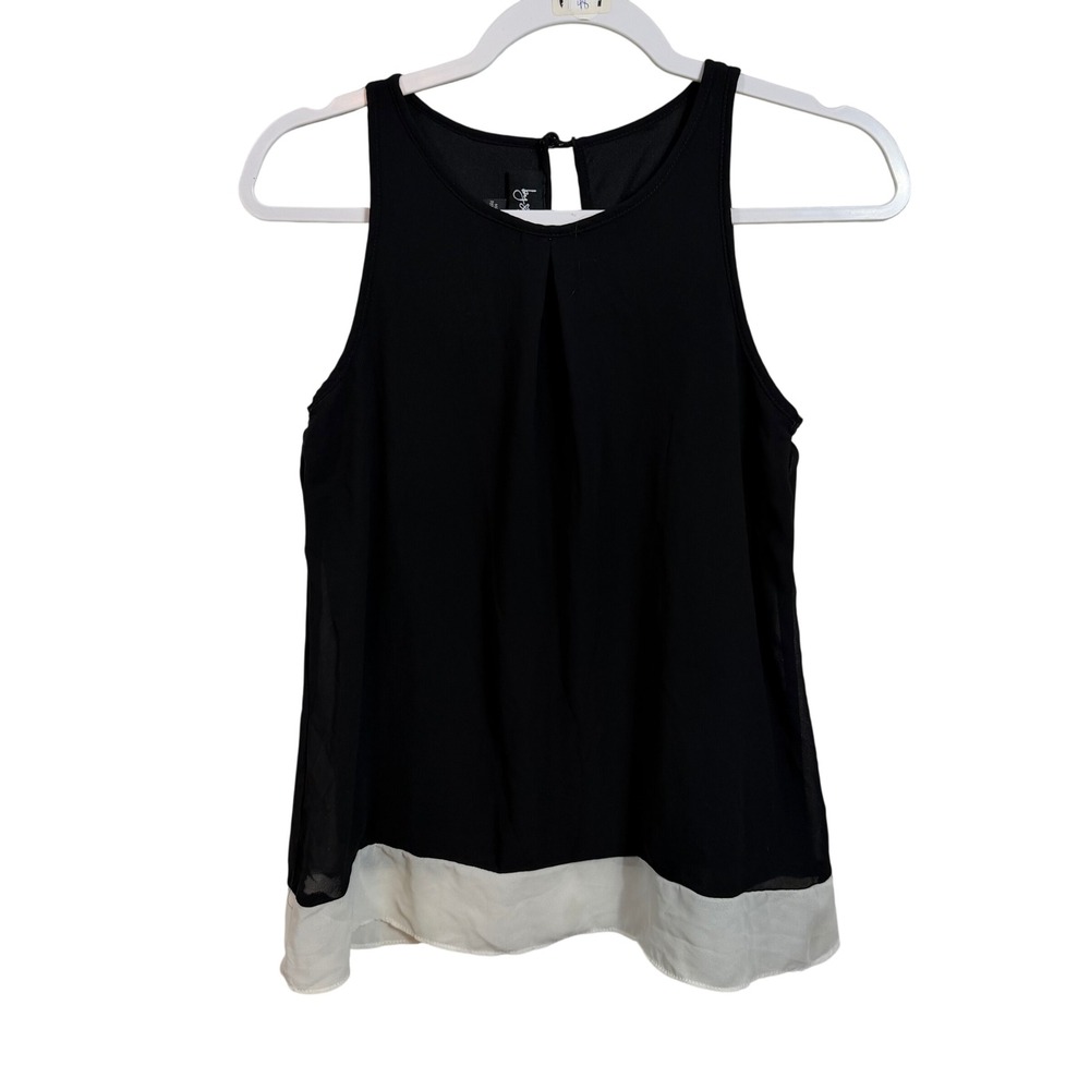 By & By Womens Sleeveless Colorblock Pleated Chiffon Blouse Black White Small